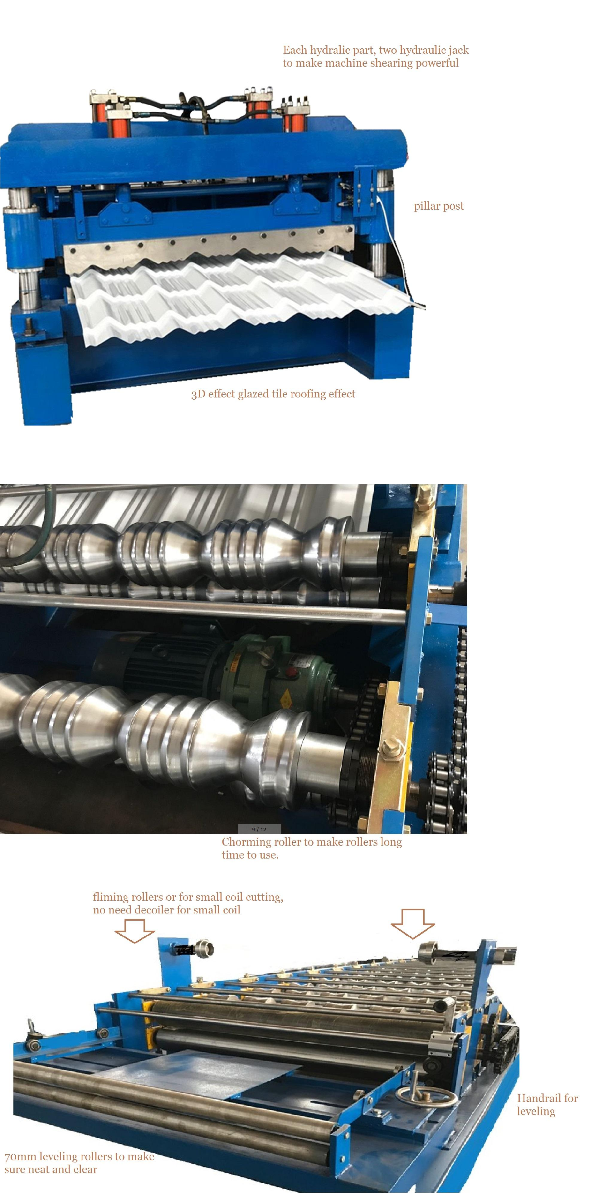 Glazed roofing sheet making machine with 3D effec